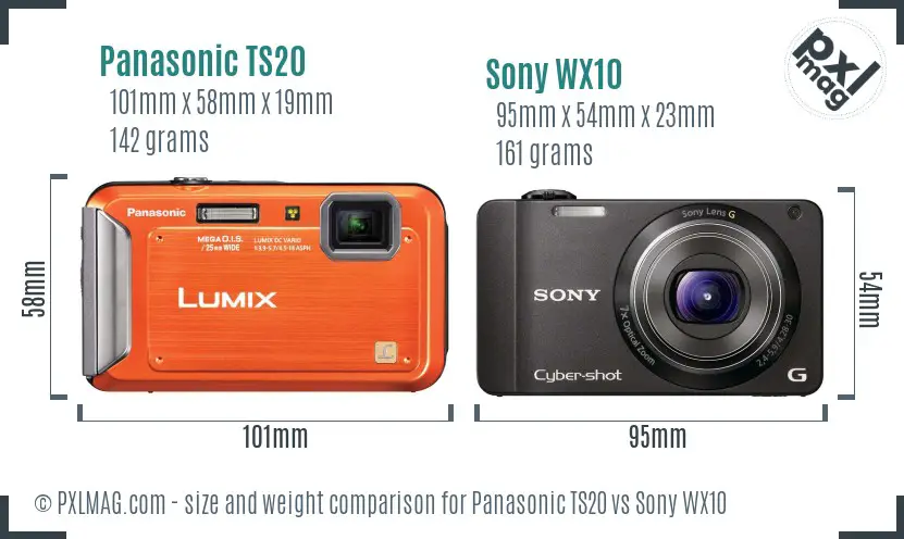 Panasonic TS20 vs Sony WX10 size comparison