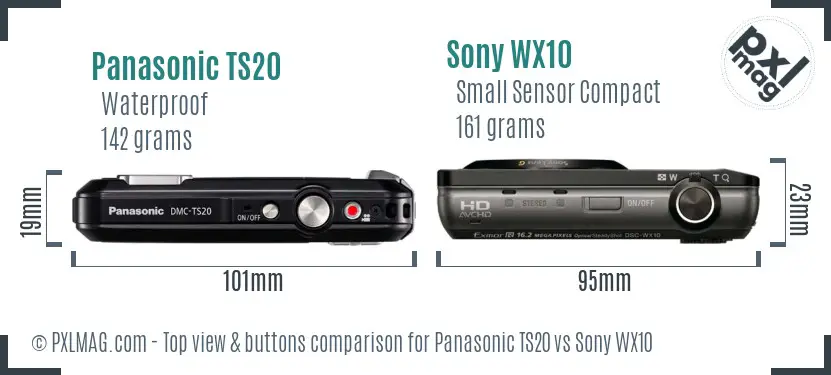 Panasonic TS20 vs Sony WX10 top view buttons comparison