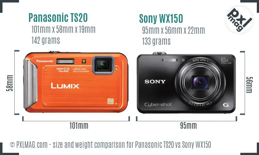 Panasonic TS20 vs Sony WX150 size comparison Panasonic TS20 vs Sony WX150 size comparison