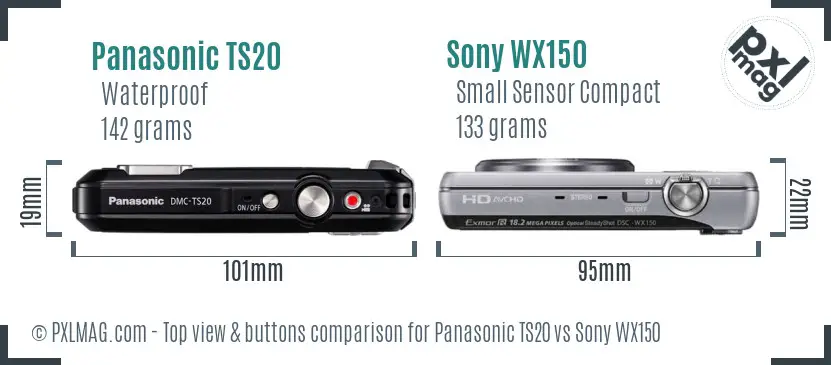 Panasonic TS20 vs Sony WX150 top view buttons comparison Panasonic TS20 vs Sony WX150 top view buttons comparison