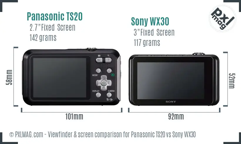 Panasonic TS20 vs Sony WX30 Screen and Viewfinder comparison