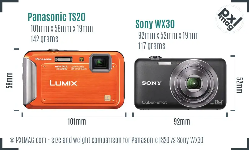 Panasonic TS20 vs Sony WX30 size comparison