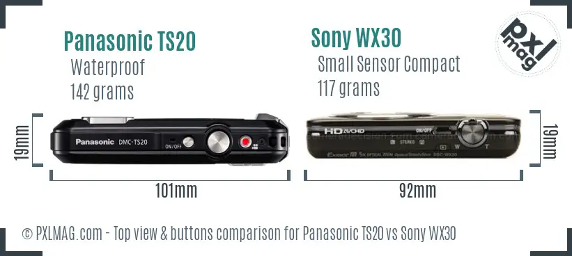 Panasonic TS20 vs Sony WX30 top view buttons comparison
