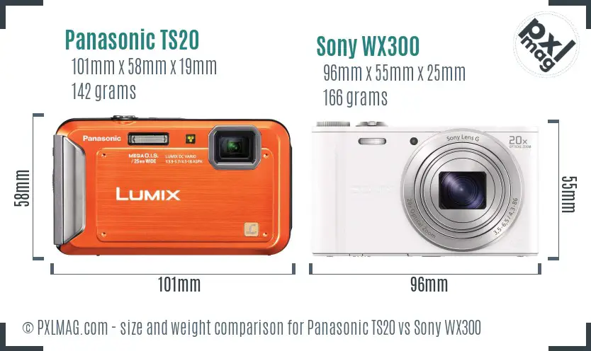 Panasonic TS20 vs Sony WX300 size comparison