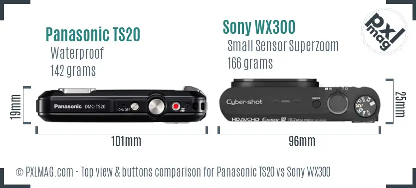 Panasonic TS20 vs Sony WX300 top view buttons comparison