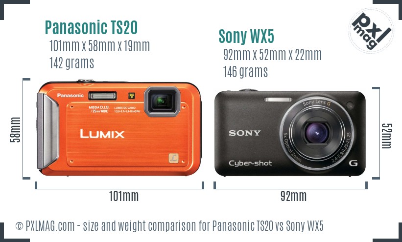 Panasonic TS20 vs Sony WX5 size comparison
