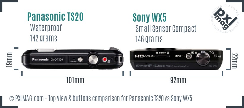 Panasonic TS20 vs Sony WX5 top view buttons comparison