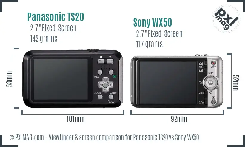 Panasonic TS20 vs Sony WX50 Screen and Viewfinder comparison