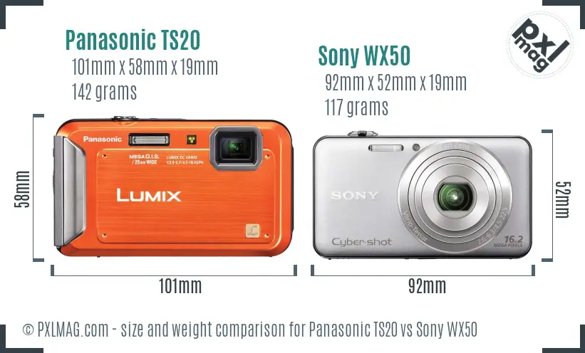 Panasonic TS20 vs Sony WX50 size comparison