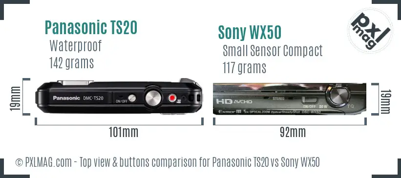 Panasonic TS20 vs Sony WX50 top view buttons comparison