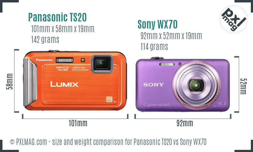 Panasonic TS20 vs Sony WX70 size comparison