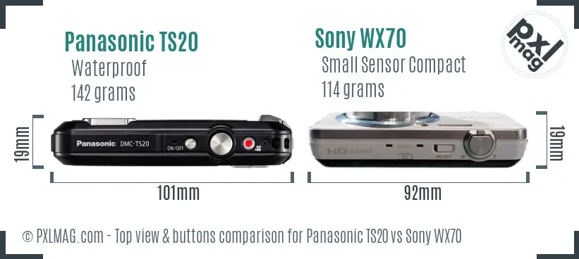 Panasonic TS20 vs Sony WX70 top view buttons comparison
