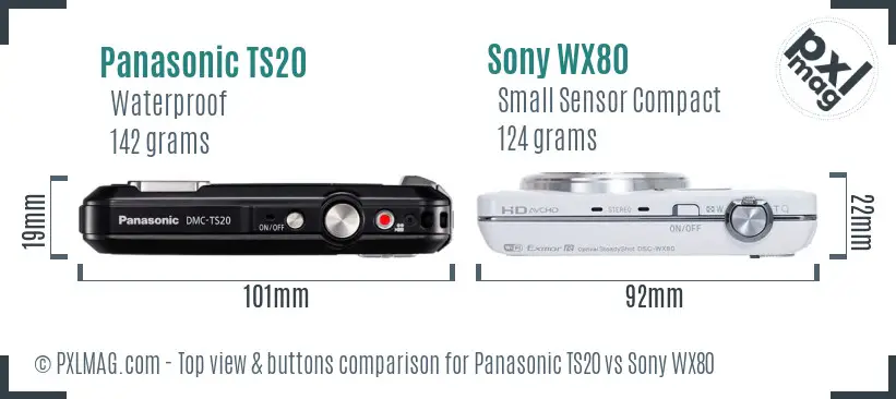 Panasonic TS20 vs Sony WX80 top view buttons comparison