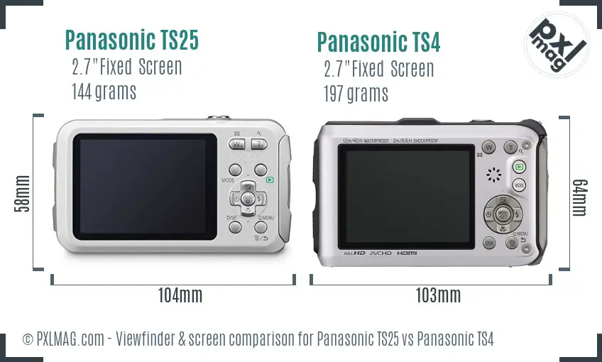 Panasonic TS25 vs Panasonic TS4 Screen and Viewfinder comparison