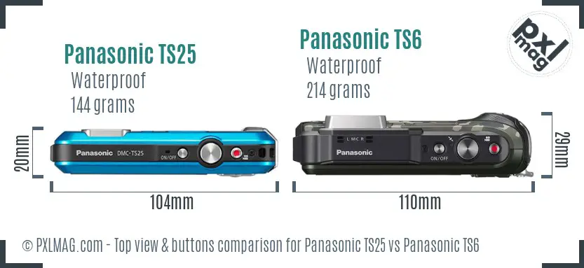 Panasonic TS25 vs Panasonic TS6 top view buttons comparison