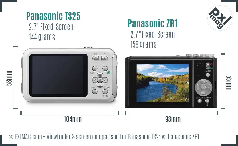 Panasonic TS25 vs Panasonic ZR1 Screen and Viewfinder comparison