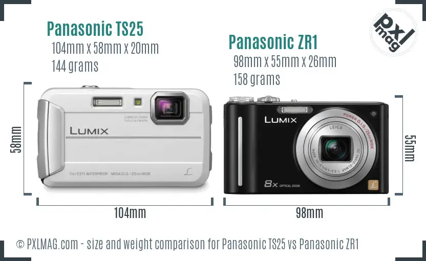 Panasonic TS25 vs Panasonic ZR1 size comparison