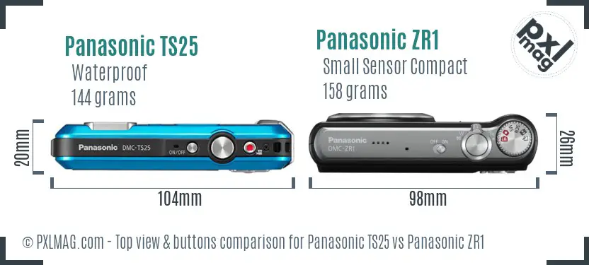 Panasonic TS25 vs Panasonic ZR1 top view buttons comparison