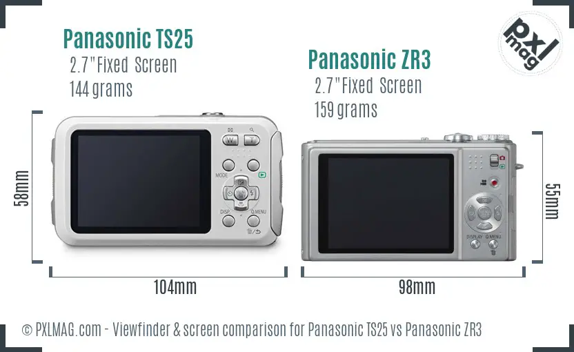 Panasonic TS25 vs Panasonic ZR3 Screen and Viewfinder comparison