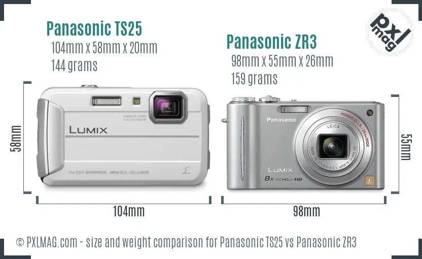 Panasonic TS25 vs Panasonic ZR3 size comparison