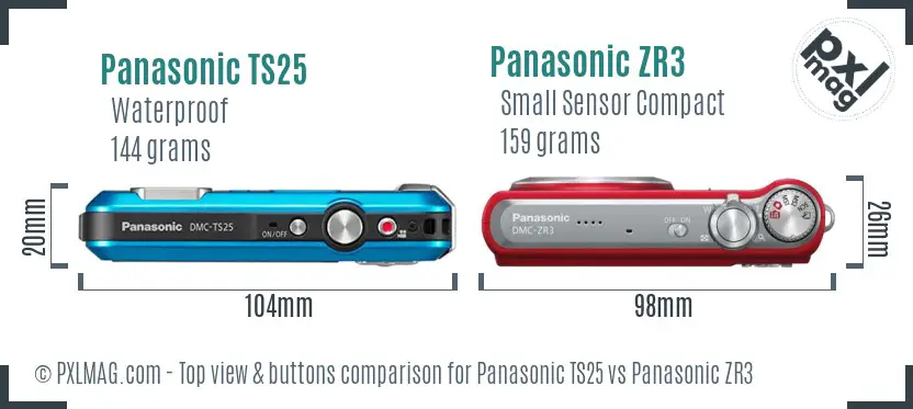 Panasonic TS25 vs Panasonic ZR3 top view buttons comparison