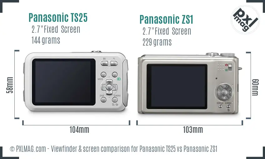 Panasonic TS25 vs Panasonic ZS1 Screen and Viewfinder comparison