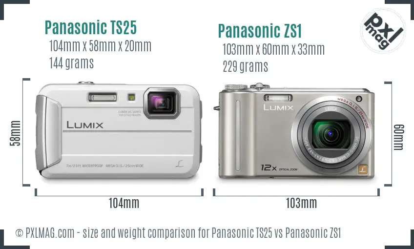 Panasonic TS25 vs Panasonic ZS1 size comparison