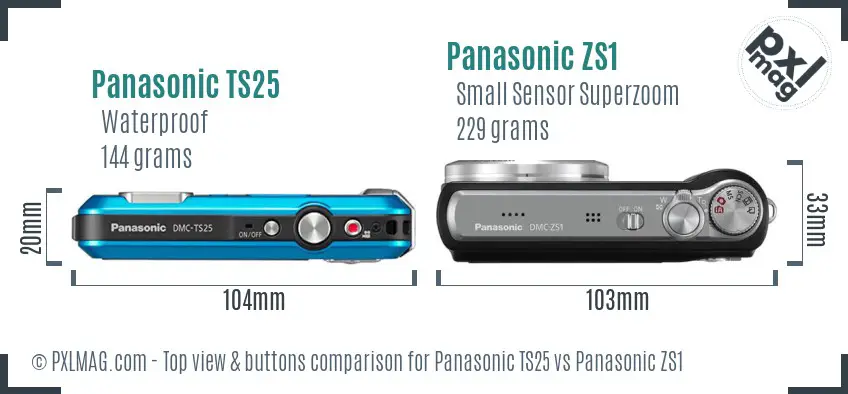 Panasonic TS25 vs Panasonic ZS1 top view buttons comparison