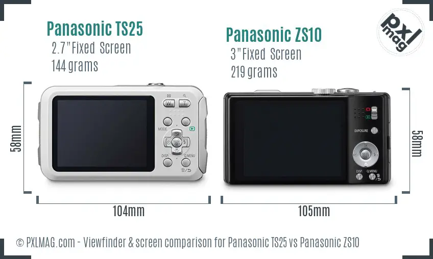 Panasonic TS25 vs Panasonic ZS10 Screen and Viewfinder comparison