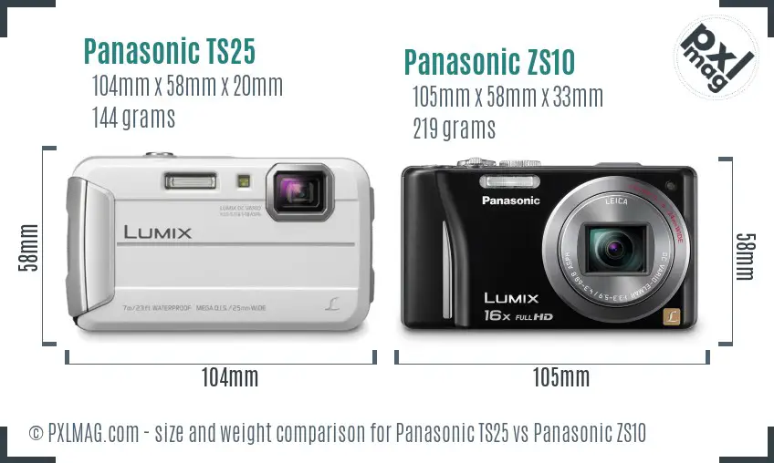 Panasonic TS25 vs Panasonic ZS10 size comparison