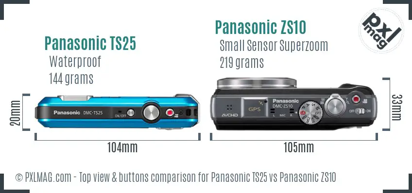 Panasonic TS25 vs Panasonic ZS10 top view buttons comparison