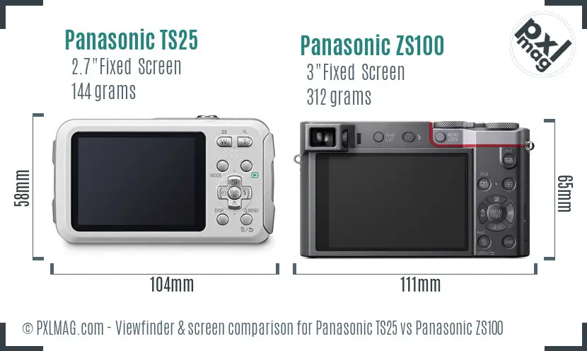 Panasonic TS25 vs Panasonic ZS100 Screen and Viewfinder comparison