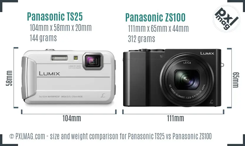 Panasonic TS25 vs Panasonic ZS100 size comparison