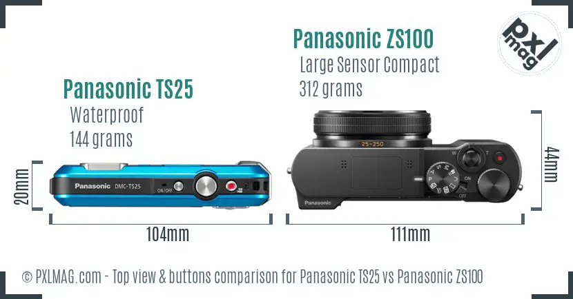Panasonic TS25 vs Panasonic ZS100 top view buttons comparison