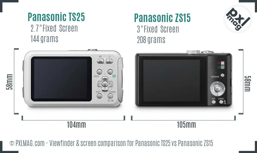 Panasonic TS25 vs Panasonic ZS15 Screen and Viewfinder comparison