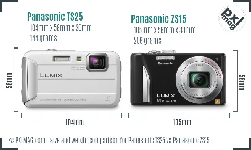 Panasonic TS25 vs Panasonic ZS15 size comparison