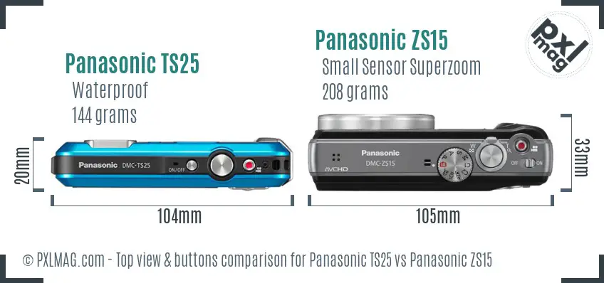 Panasonic TS25 vs Panasonic ZS15 top view buttons comparison