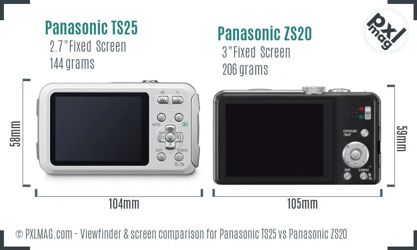 Panasonic TS25 vs Panasonic ZS20 Screen and Viewfinder comparison