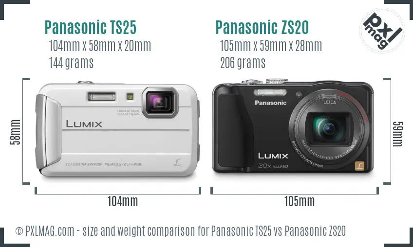 Panasonic TS25 vs Panasonic ZS20 size comparison