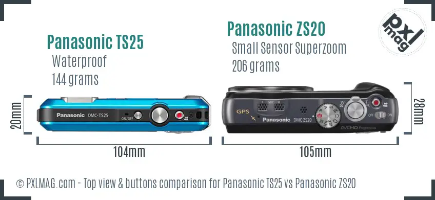 Panasonic TS25 vs Panasonic ZS20 top view buttons comparison