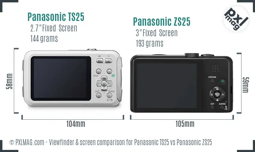 Panasonic TS25 vs Panasonic ZS25 Screen and Viewfinder comparison