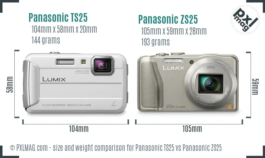 Panasonic TS25 vs Panasonic ZS25 size comparison