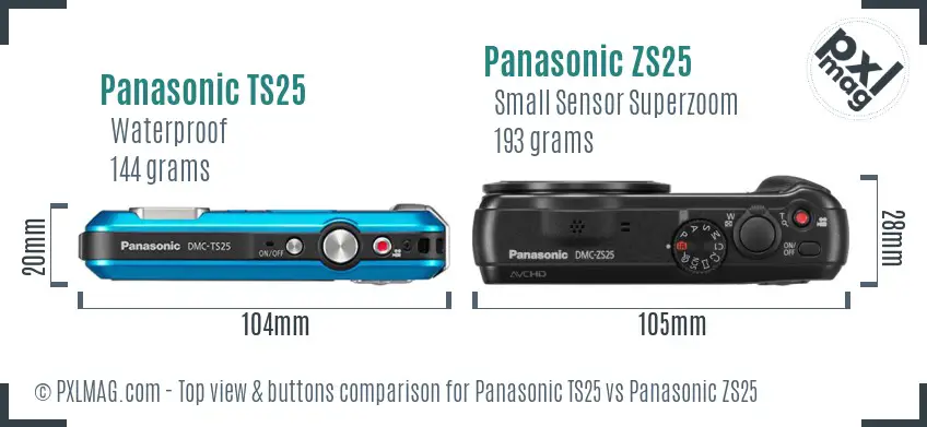 Panasonic TS25 vs Panasonic ZS25 top view buttons comparison