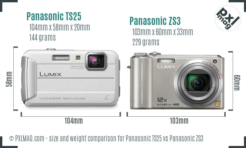 Panasonic TS25 vs Panasonic ZS3 size comparison