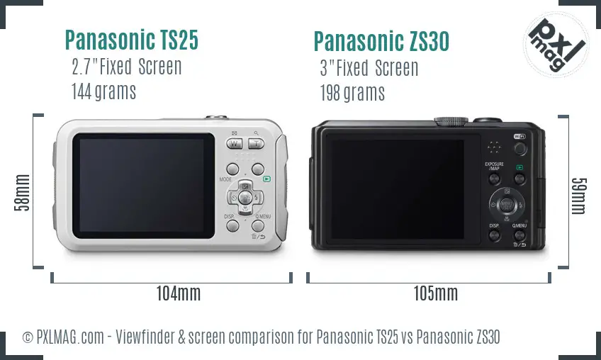 Panasonic TS25 vs Panasonic ZS30 Screen and Viewfinder comparison