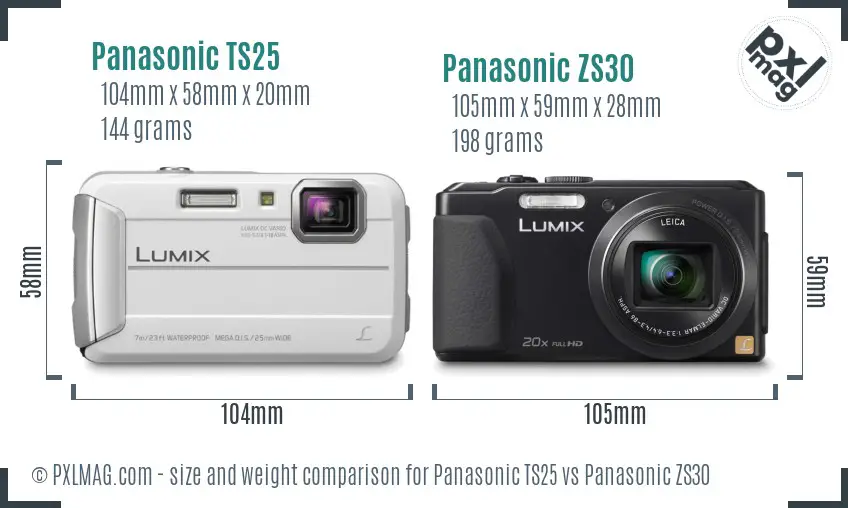 Panasonic TS25 vs Panasonic ZS30 size comparison