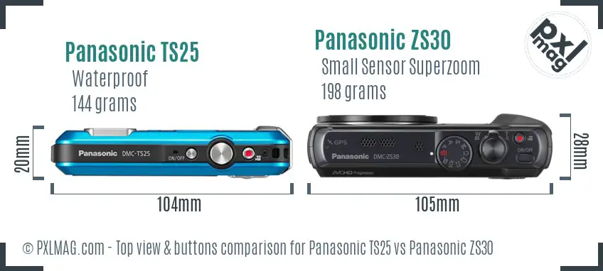 Panasonic TS25 vs Panasonic ZS30 top view buttons comparison