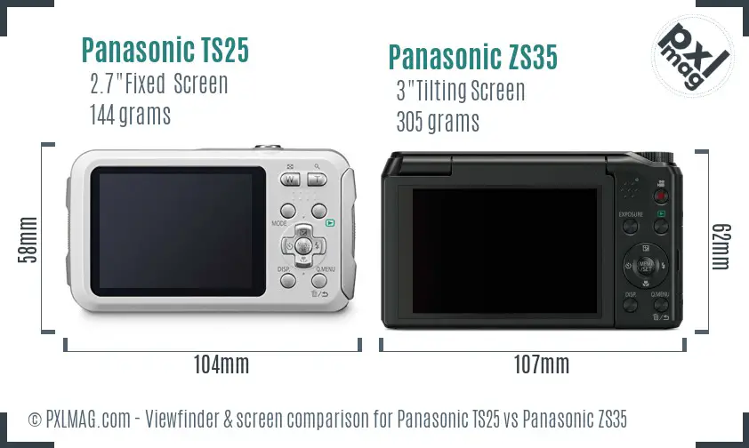 Panasonic TS25 vs Panasonic ZS35 Screen and Viewfinder comparison