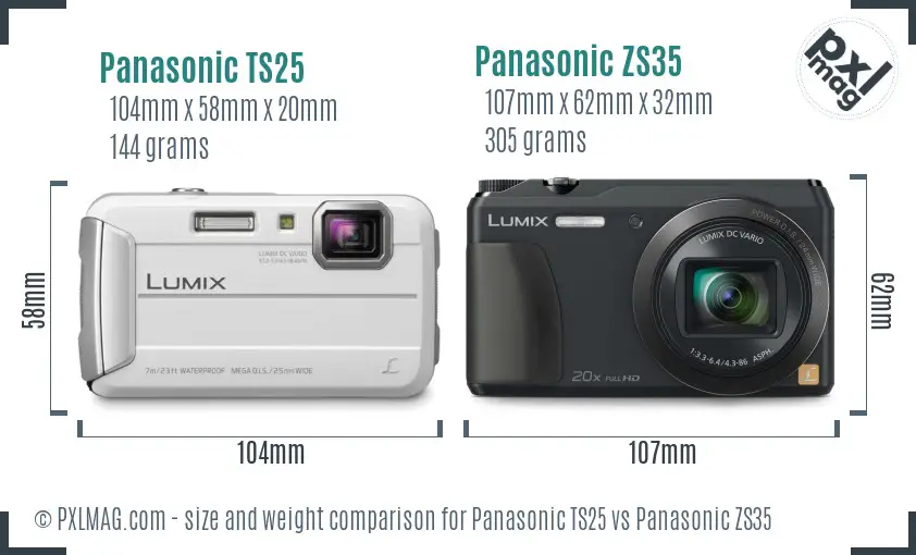 Panasonic TS25 vs Panasonic ZS35 size comparison