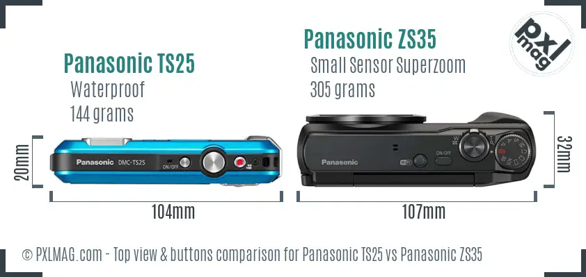 Panasonic TS25 vs Panasonic ZS35 top view buttons comparison